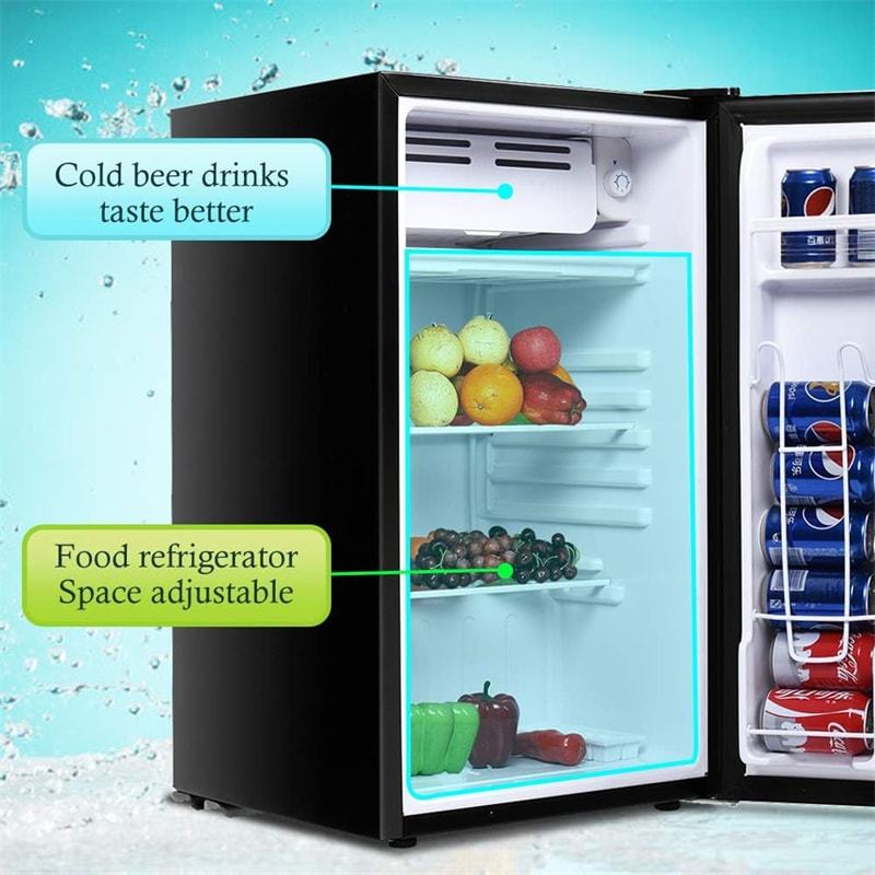 Compact Refrigerator 3.2 Cu.Ft Mini Fridge Reversible Door with Small Freezer & Removable Glass Shelves for Dorm Apartment Office