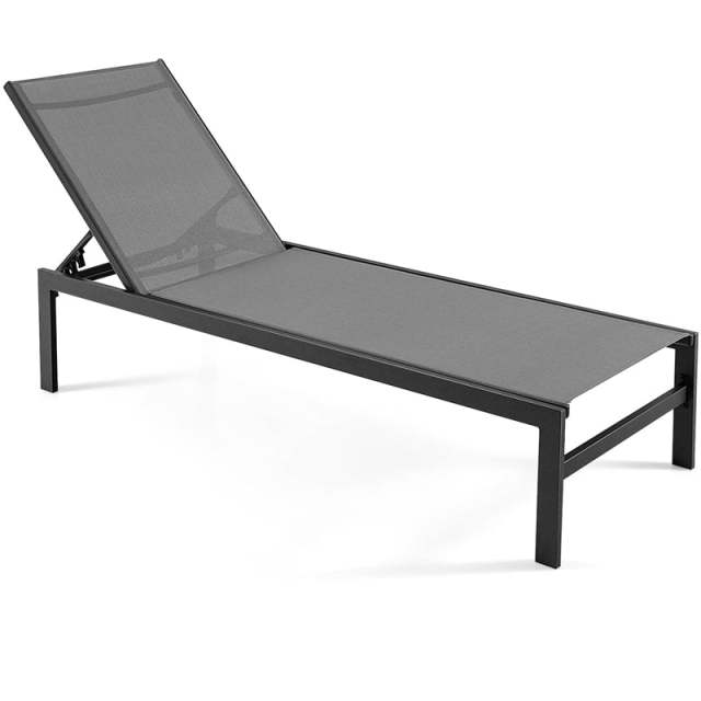 Aluminium Outdoor Chaise Lounge with 6-Position Adjustable Backrest,  Patio Lounge Chair Sun Lounger for Poolside, Backyard, Deck