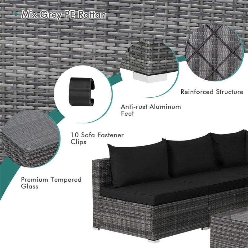 7 Piece Outdoor Patio Rattan Sectional Sofa Set with Cushions & Coffee Table