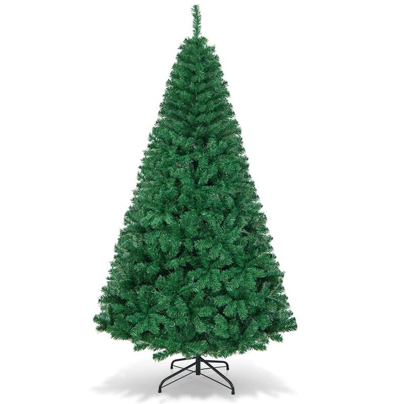 8ft Green Artificial Christmas Tree Unlit Pine Xmas Tree with 1138 PVC Branch Tips, Solid Metal Stand for Outdoor Indoor Holiday Decoration