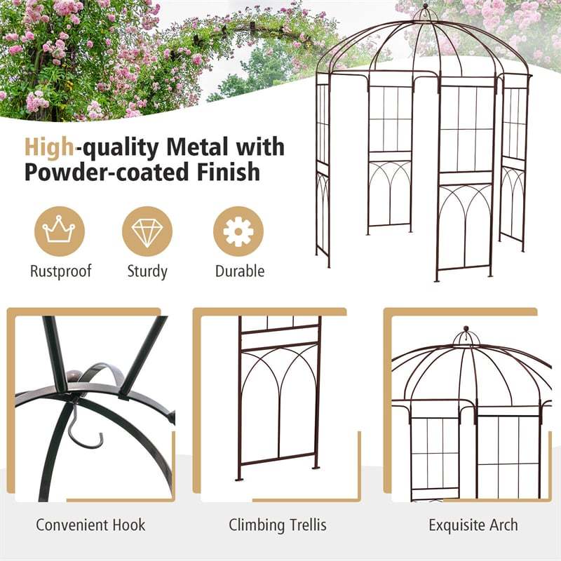 Birdcage Shape Garden Arbor 7’ x 8.4’ Heavy Duty Metal Garden Pergola Trellis Outdoor Arch Pavilion for Climbing Plants Wedding Party Decor