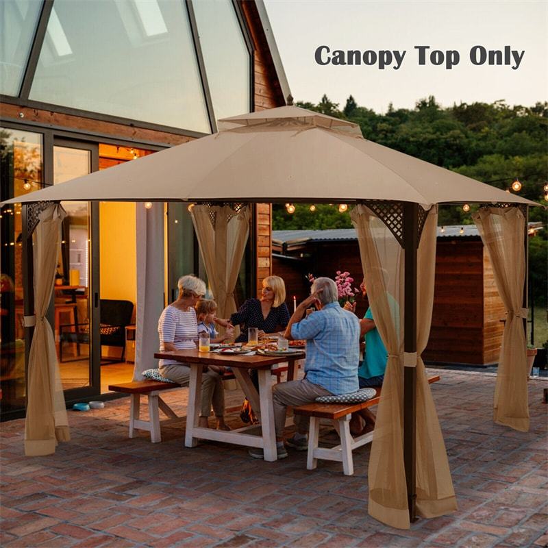 10' x 12' Patio Gazebo Replacement Top, Outdoor 2-Tier Canopy Top Cover CPAI-84 with Air Vent & Drainage Holes for Garden, Backyard