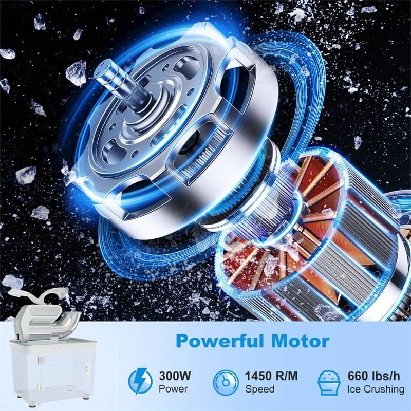 660LBS/H Commercial Snow Cone Machine, 300W ETL-Approved 120V Electric Ice Shaver with Stainless Steel Dual Blades for Home, Restaurants, Bars