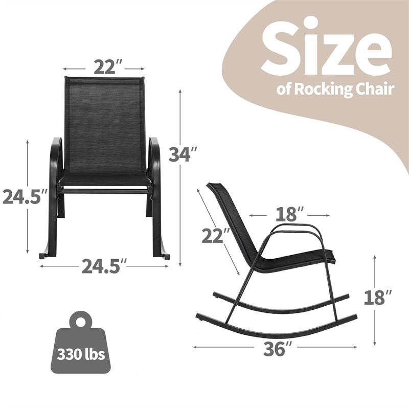 Set of 4 Outdoor Rocking Chairs, Ergonomic Heavy-Duty Metal Frame Patio Rockers with Breathable Fabric Seat & Back for Backyard, Garden, Porch