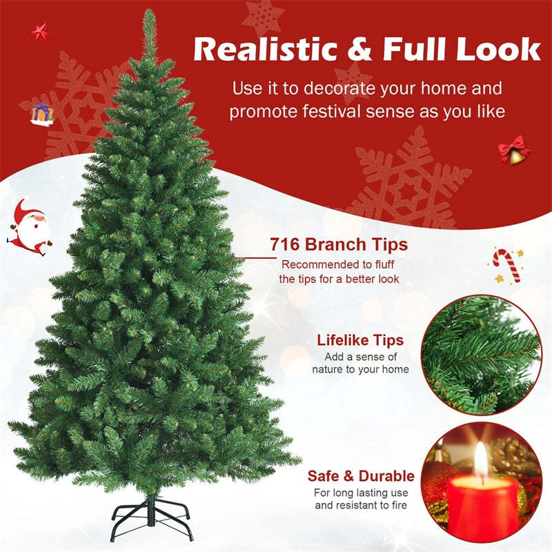 6ft Unlit Hinged Artificial Christmas Tree with Metal Stand for Holiday Decoration