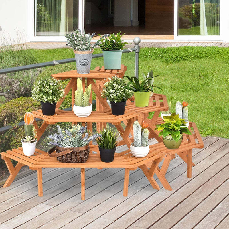 3 Tiers Wooden Corner Ladder Flower Plant Stand Dispaly Shelf