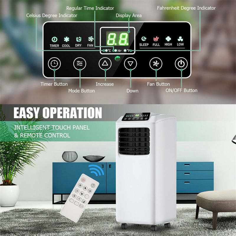 8000 BTU Portable Air Conditioner Energy-Saving 3-in-1 Air Cooler with Built-in Dehumidifier, Fan & Remote Control for Home Office