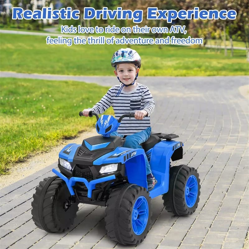 24V Kids Ride On ATV, Battery Powered Electric 4-Wheeler Quad Car with Wireless Connection & LED Lights for Boys/Girls Ages 3-8