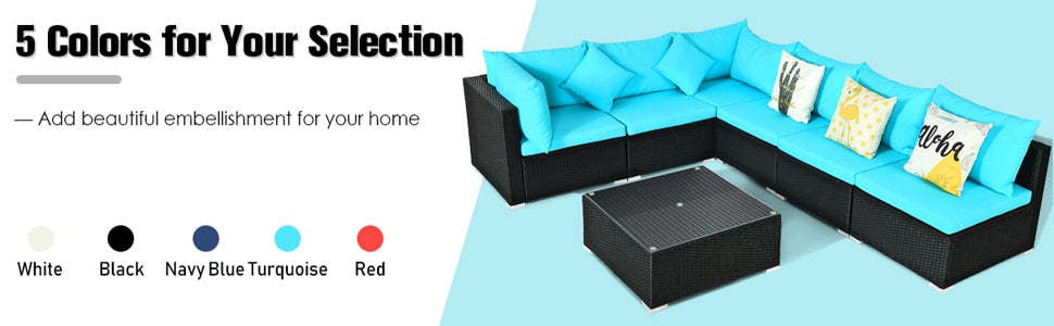 7 Piece Wicker Patio Sectional Sofa Set with Coffee Table & Cushions