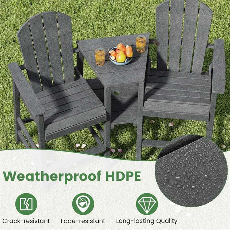 Tall Adirondack Chairs Set of 2, Outdoor HDPE Bar Stools with Double Connecting Tray & Umbrella Hole, All-Weather for Patio, Poolside, Backyard