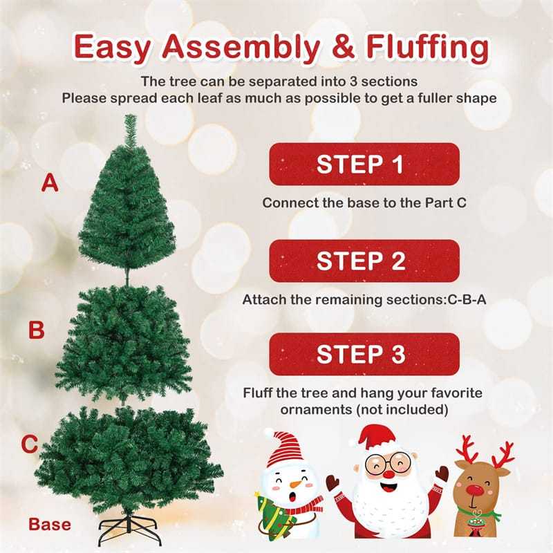 7FT Green Artificial Christmas Tree Unlit Pine Xmas Tree with 950 PVC Branch Tips, Solid Metal Stand for Outdoor Indoor Holiday Decoration