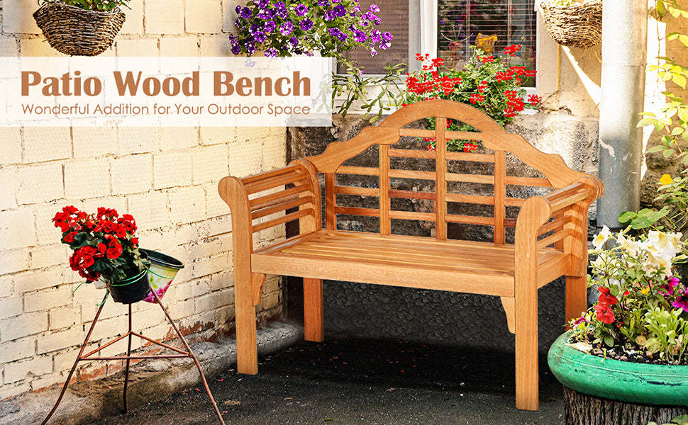 49" Outdoor Folding Bench Eucalyptus Wood Garden Patio Loveseat Chair with Backrest Armrest