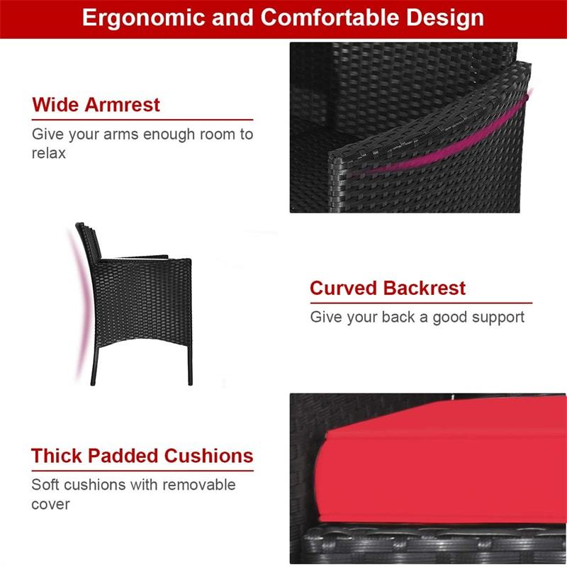 Modern Rattan 2-Seater Patio Furniture Set with Built-in Tempered Glass Table & Removable Cushions, Outdoor Furniture for Backyard, Garden
