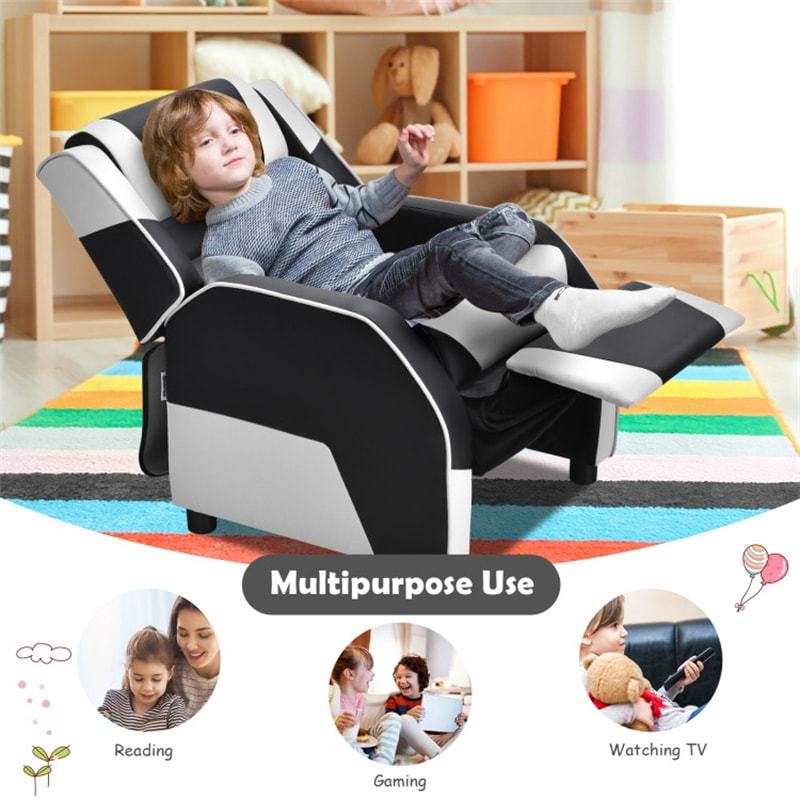 Kids Recliner Chair, Adjustable Gaming Recliner with Footrest, Headrest & Lumbar Support, Ergonomic PU Leather Lounge Sofa for Boys & Girls