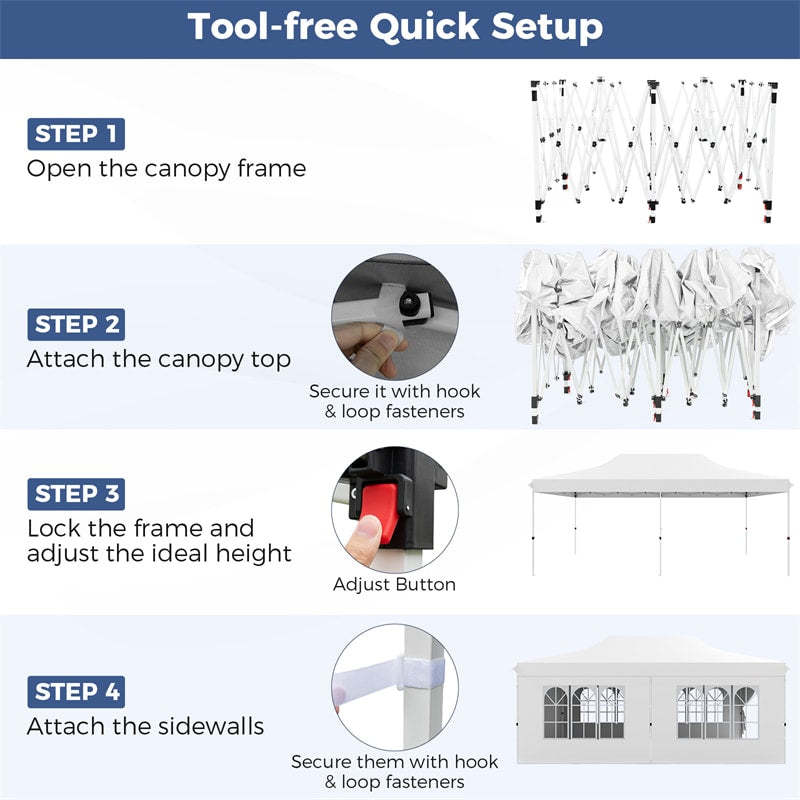 10 x 20FT Pop up Canopy with 6 Removable Sidewalls, Windows & Carry Bag, UPF50+ Instant Setup Canopy Tent for Party, Wedding, Backyard, Beach