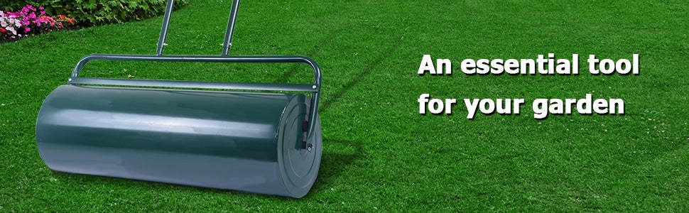 24 x 13 Inch Garden Lawn Roller Filled Water and Sand with U Shaped Handle