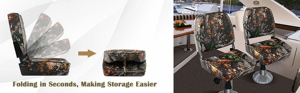 2 Pack Folding Low Back Boat Seat Waterproof Fishing Boat Seat Captain Bucket Seat with Sponge Padding, Aluminum Hinges & 8 Mounting Bolts