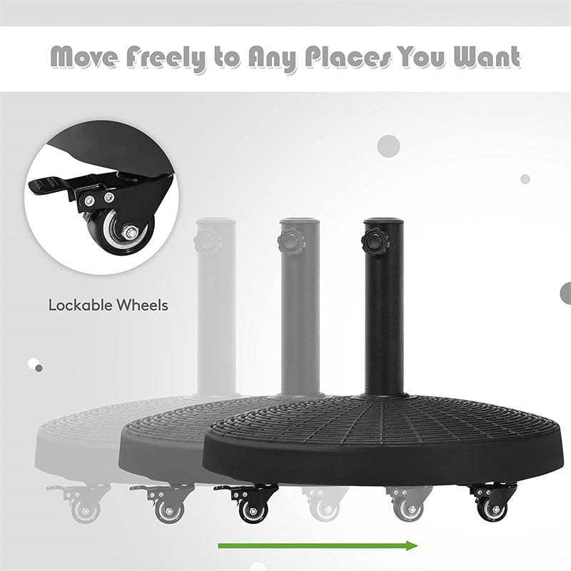 50 LBS Heavy Duty Round Patio Umbrella Base Stand w/Lockable Wheels