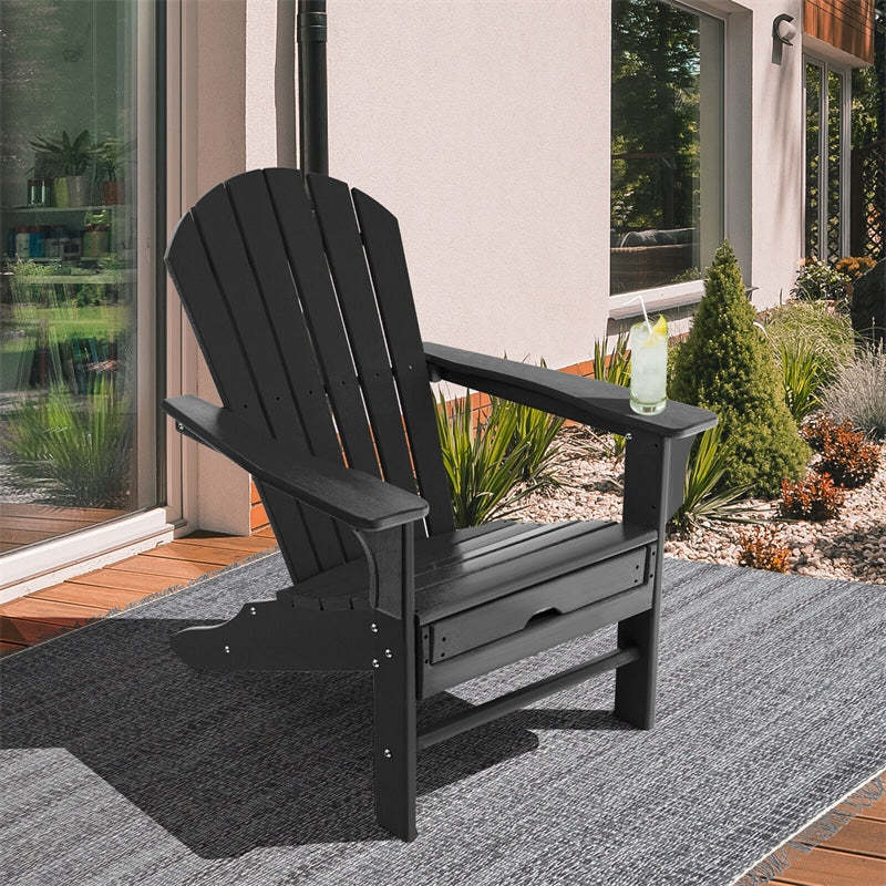 Outdoor HDPE Adirondack Chair, Weather Resistant Fire Pit Chair with Retractable Ottoman & 330 LBS Capacity for Patio, Backyard, Poolside