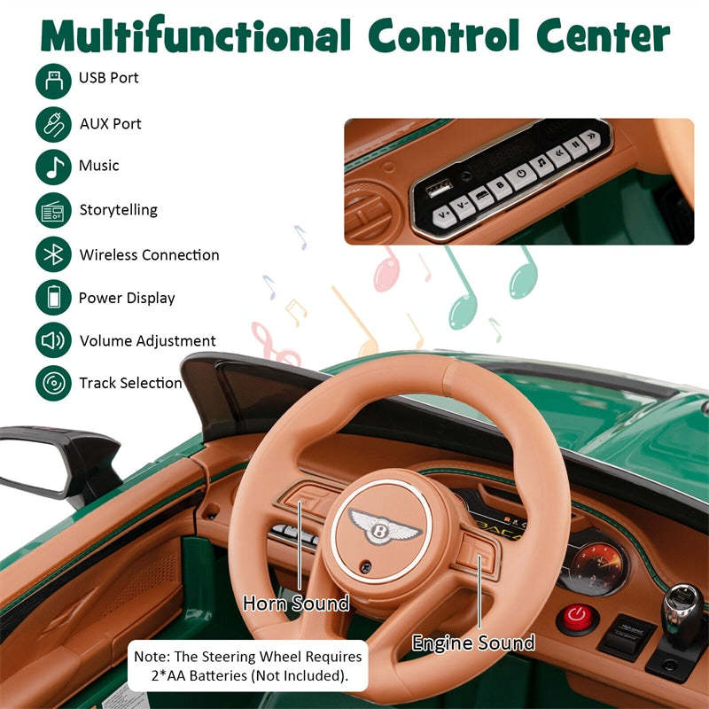 12V Kids Ride-on Car, Licensed Bentley Bacalar Electric Vehicle with Remote Control, LED Lights, Wireless Connection & Sound for 3+ Years Old