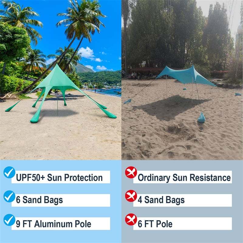 20 x 20FT Family Beach Canopy Tent UPF50+ Beach Sun Shade Tent with Carrying Bag, Sand Shovel & 6 Sandbags