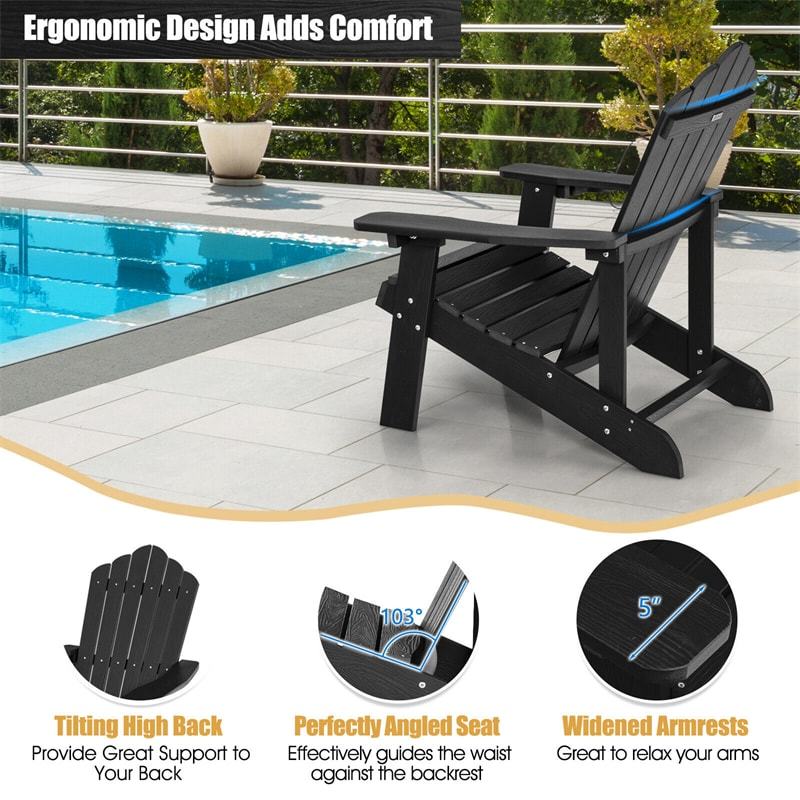 Outdoor HIPS Adirondack Chair Weather Resistant Wood Patio Chair with Hidden Cup Holder & 380 LBS Weight Capacity