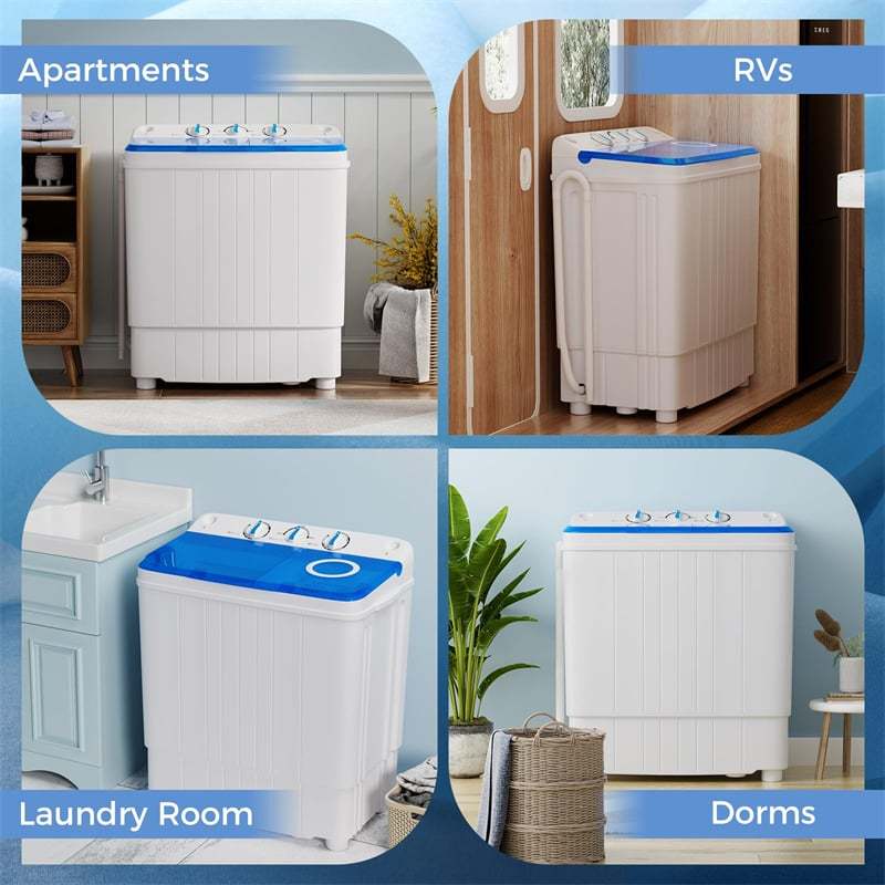 Portable Washing Machine 17.6 lbs Compact Twin Tub Laundry Washer Spin Dryer with Drain Pump, Control Knobs, Timer Function for Apartment Dorm RV