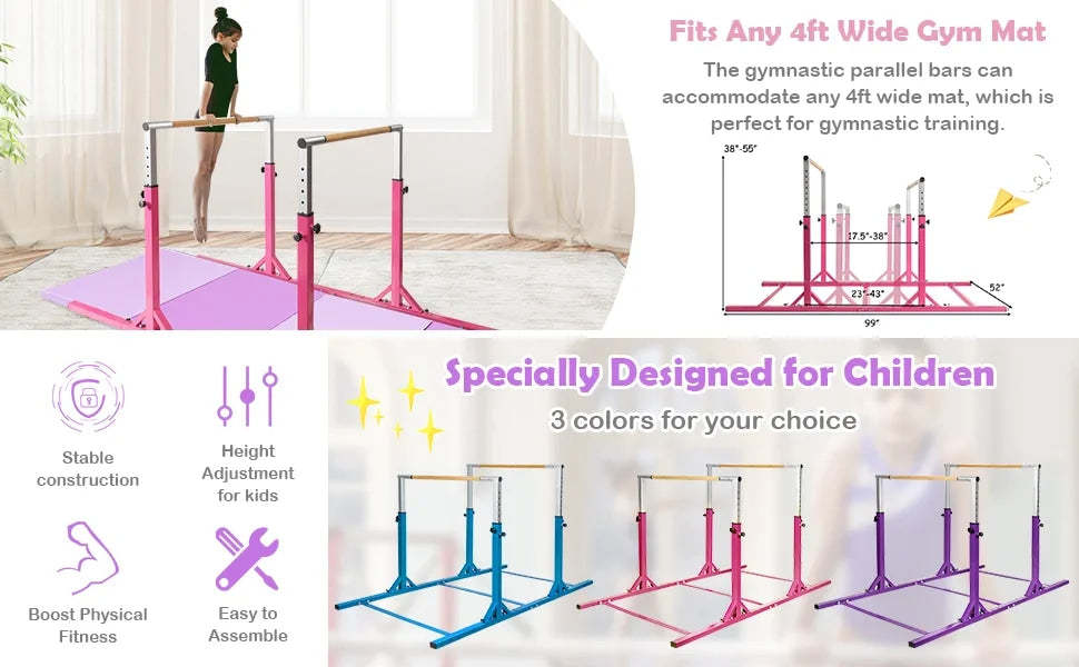 Kids Double Horizontal Bars Gymnastic Training Parallel Bars Adjustable Heights for Indoor Outdoor