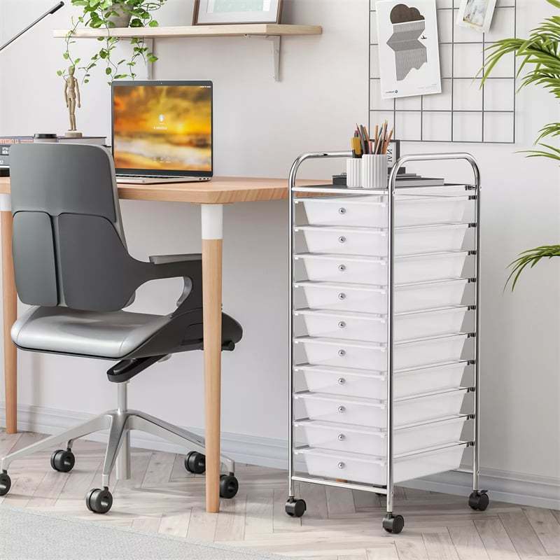 10-Drawer Rolling Storage Cart, Utility Cart with Drawers & Lockable Wheels, Mobile Art Craft Drawer Cart for Home Office, School