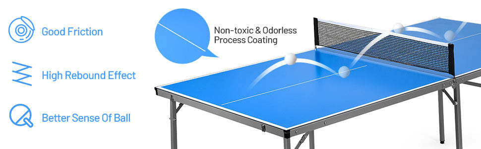 Foldable Ping Pong Table 6’ x 3’ Portable Table Tennis Table with Net, 2 Table Tennis Paddles & Balls for Indoor Outdoor Game, 100% Preassembled