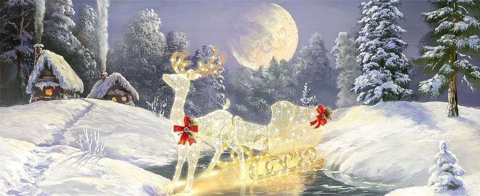 6FT Christmas Lighted Reindeer & Santa's Sleigh with 215 LED Lights, 4 Ground Stakes, Xmas Lighted Outdoor Yard Decoration