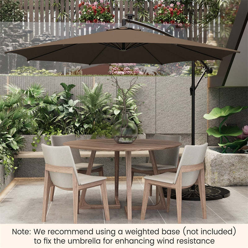10FT Solar Offset Umbrella, Patio Cantilever Umbrella with 112 LED Lights, Adjustable Crank Handle & Tilt, Outdoor Market Umbrella for Poolside