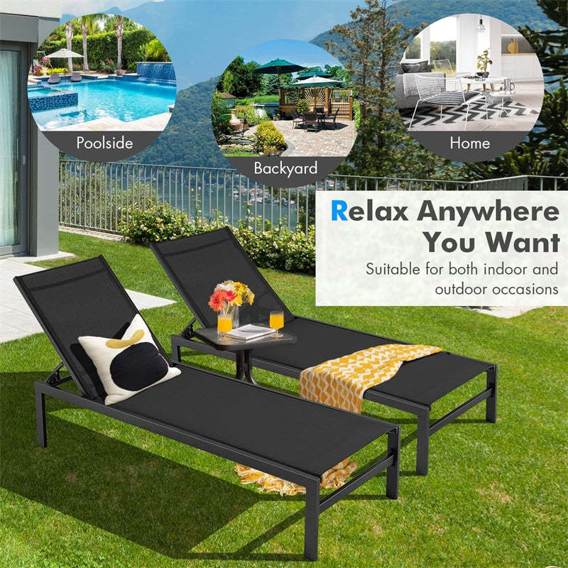 Aluminium Outdoor Chaise Lounge Chair 6-Position Adjustable Patio Recliner for Poolside Backyard