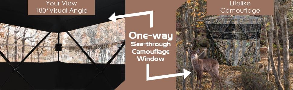 3-Person Portable Hunting Blind Pop-up Ground Blind Camouflage Hunting Tent with Triangular Mesh Window & Carrying Bag