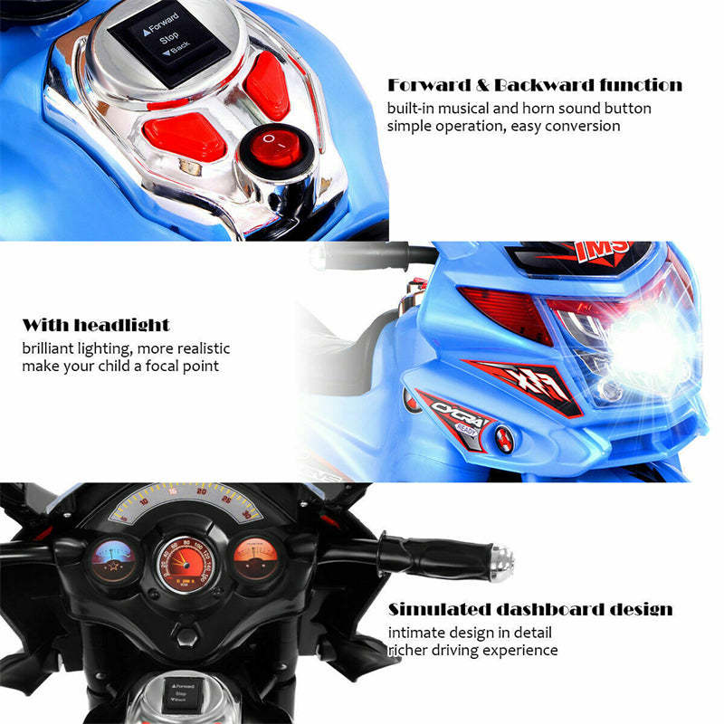 6V Kids Ride-On Motorcycle, Battery Powered 3-Wheel Motorcycle with LED Headlights, Music, Storage Trunk, Electric Motorcycle Toy for Boys/Girls he1