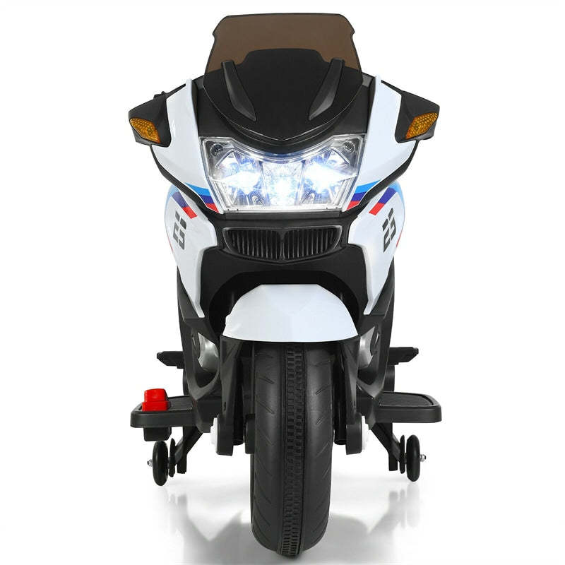 12V Kids Ride-On Motorcycle with Training Wheels, LED Lights & Foot Pedal, Battery-Powered Electric Ride On Motorbike for Boys/Girls Ages 3+