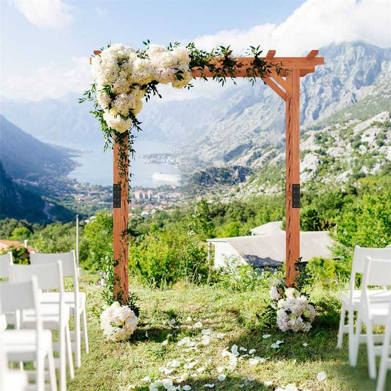 7ft Wood Garden Arbor, Outdoor Wedding Arch for Lawn Patio Bridal Party Decoration, Garden Trellis Pergola for Climbing Plant Rose Vines