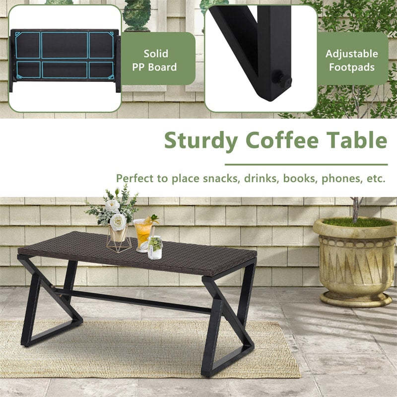 4PCS Wicker Rocking Patio Furniture Set Heavy Duty PE Rattan Outdoor Rocking Chairs Set with Cushions, Loveseat & Coffee Table for Porch Balcony