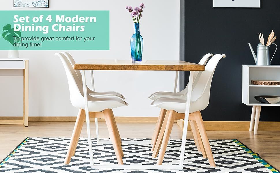 Set of 4 Mid Century Modern Dining Chairs High Backrest Kitchen Side Chairs with Padded Seats & Solid Wood Legs