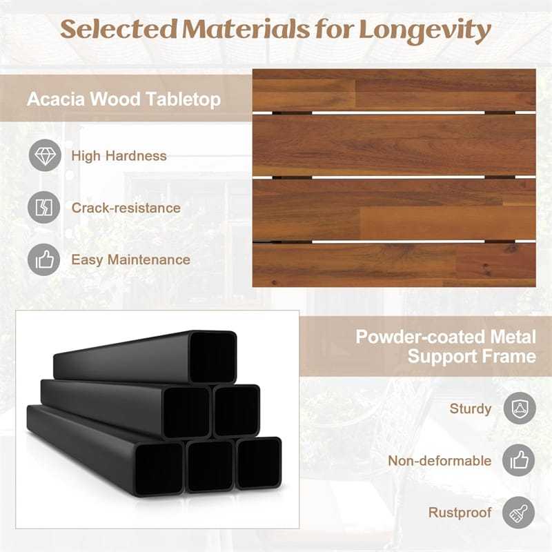 59" Outdoor Folding Picnic Table with Acacia Wood Top & Metal Frame, Portable Rectangular Dining Table for Garden, Yard, Patio & Indoor Activities