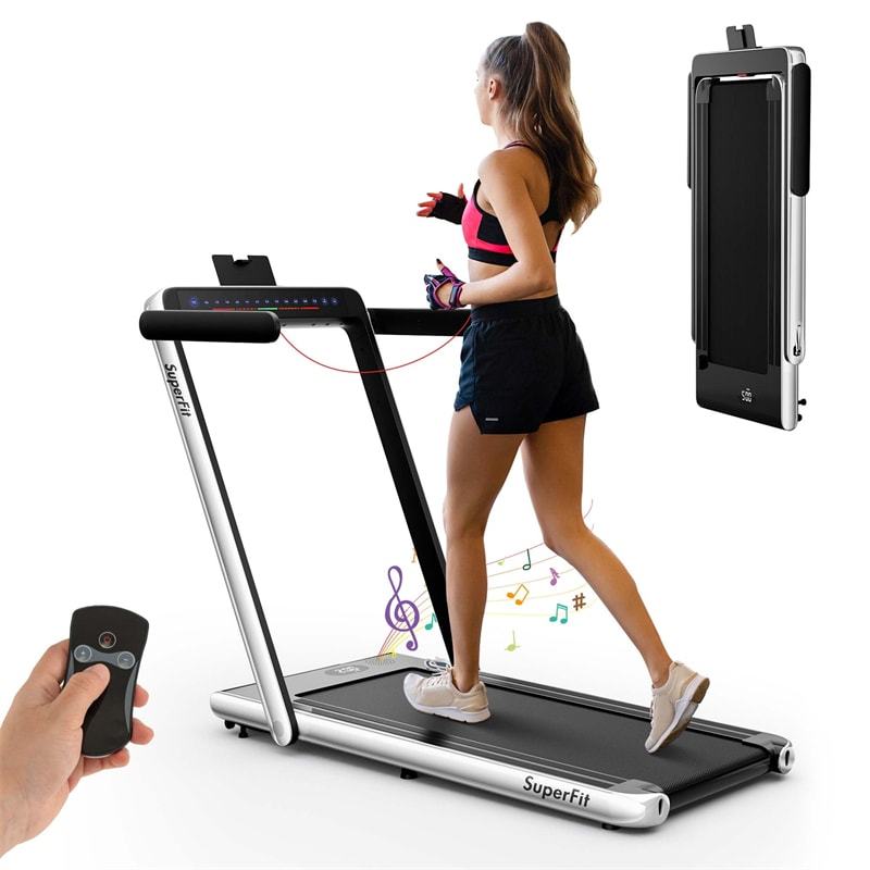 2-in-1 Under Desk Treadmill, 2.25HP SuperFit Folding Walking Jogging Machine with Dual Display, Remote & App Control, Bluetooth for Home Office