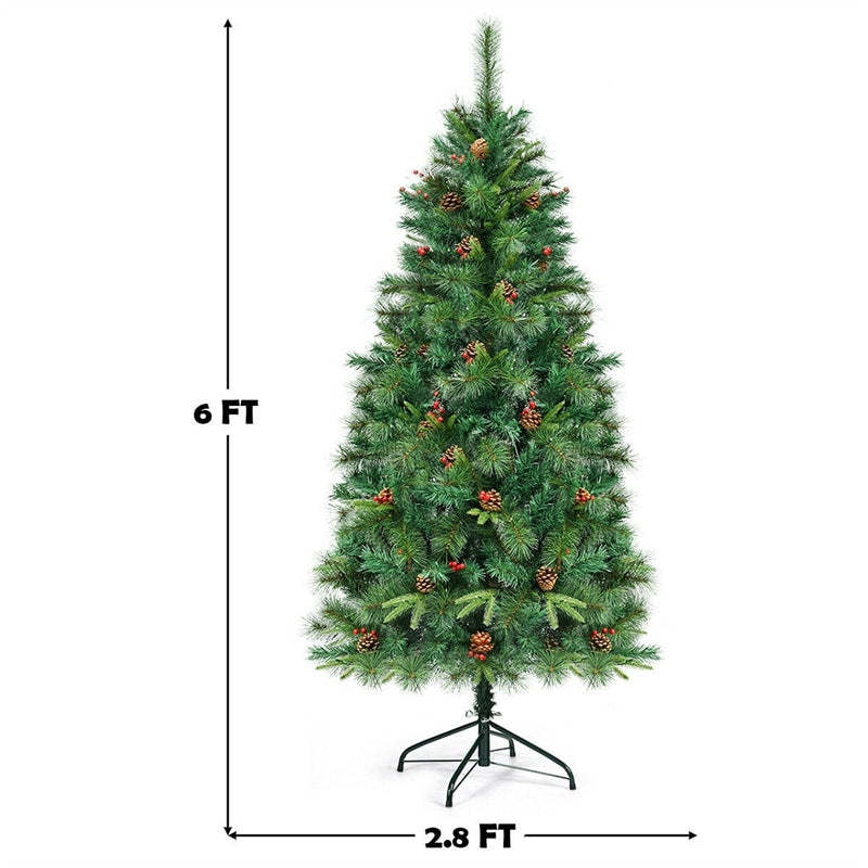 6FT Pre-lit Artificial Hinged Christmas Tree with 250 LED Lights Metal Stand