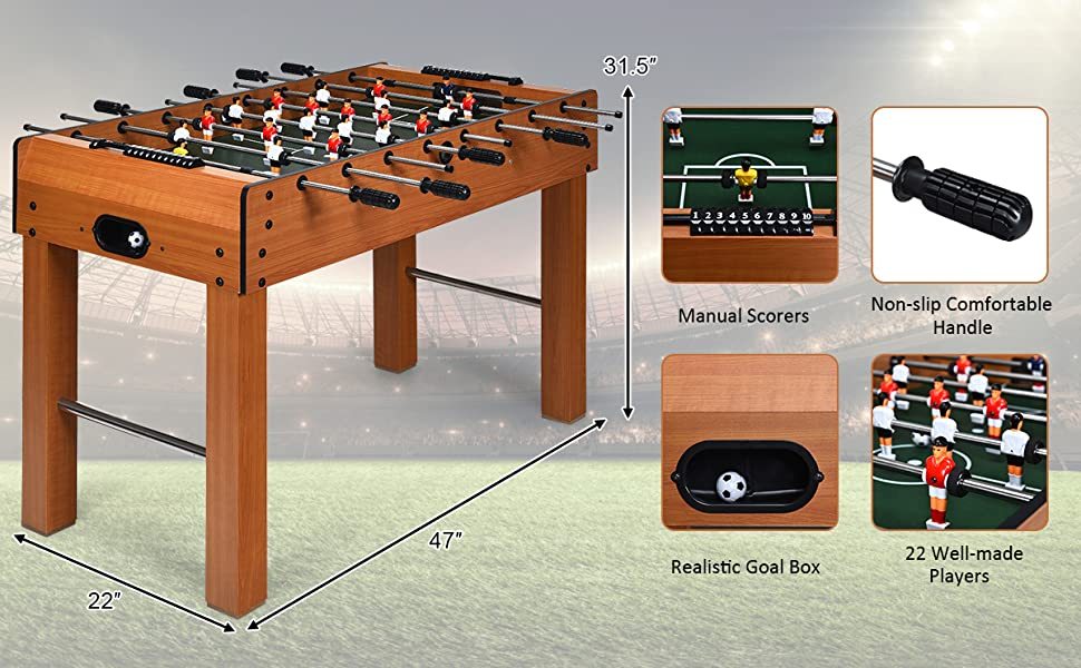 48" Foosball Table Indoor Wood Soccer Game Table with 2 Balls