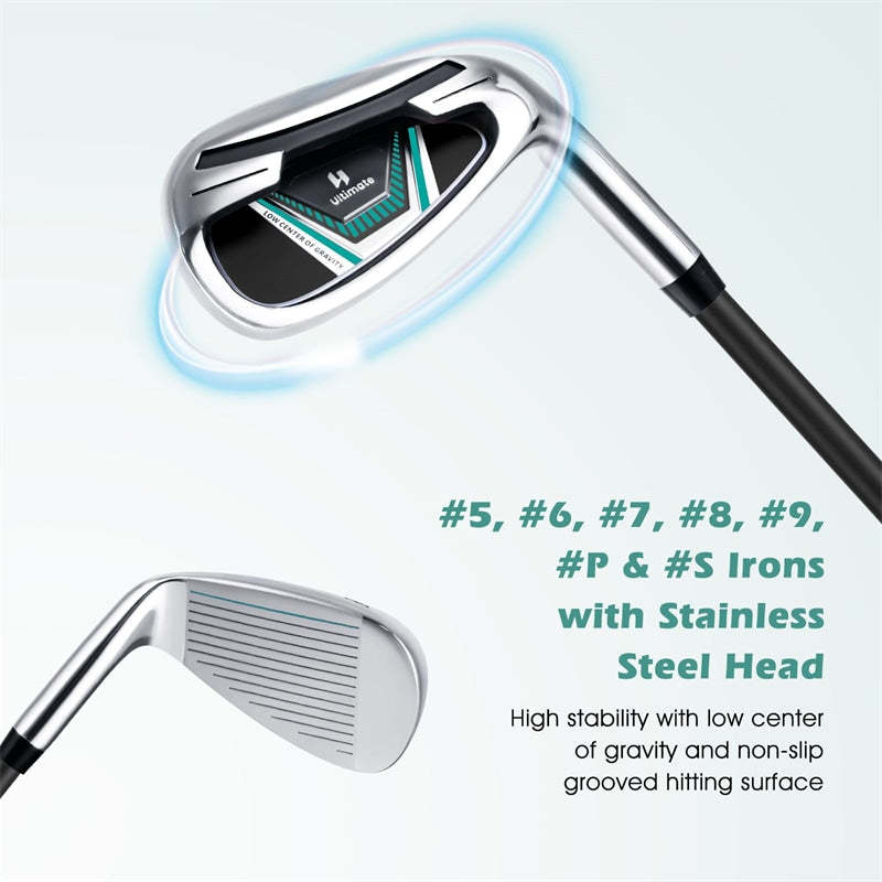 11 Pieces Men's Complete Golf Club Set Right Hand Golf Club Package Set with 460CC Alloy Driver, Rain Hood & Portable Golf Stand Bag