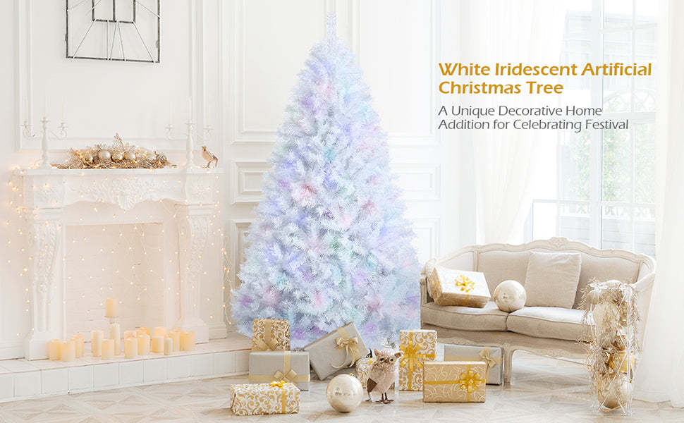 8ft White Iridescent Tinsel Artificial Christmas Tree with 1636 Branch Tips