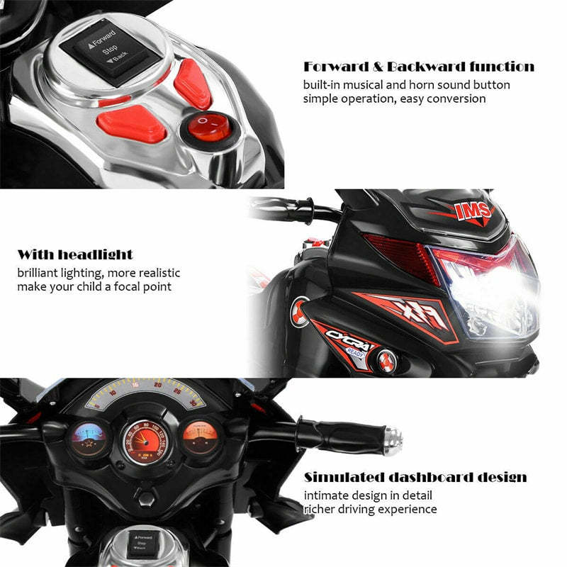 6V Kids Ride-On Motorcycle, Battery Powered 3-Wheel Motorcycle with LED Headlights, Music, Storage Trunk, Electric Motorcycle Toy for Boys/Girls he1