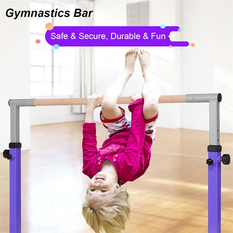 Steel Gymnastics Training Bar, 3' to 5' Height Adjustable Kip Bar with Double Locking Mechanism, Junior Horizontal Bar for Home Practice