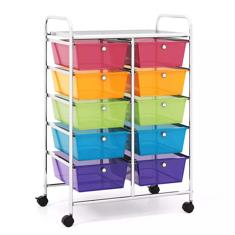 10 Drawer Rolling Cart, Storage Cart Organizer with Wheels, Mobile Utility Cart for Classroom, Office, Home, Craft, Art, Paper, Salon