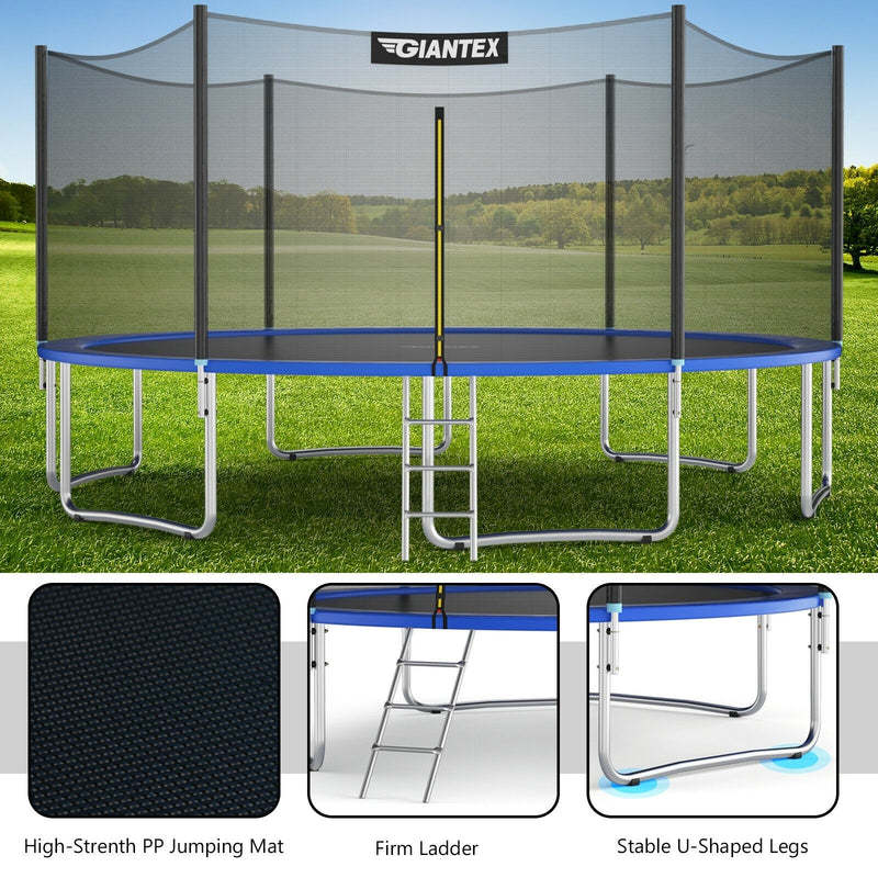 15 Ft Outdoor Trampoline Combo with Enclosure Net and Spring Pad