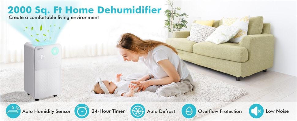 32 Pints Dehumidifier for Home & Basements, 2000 Sq. Ft Portable Dehumidifier with Drain Hose, 3-Color Digital Display, 4 Modes & 24H Timer